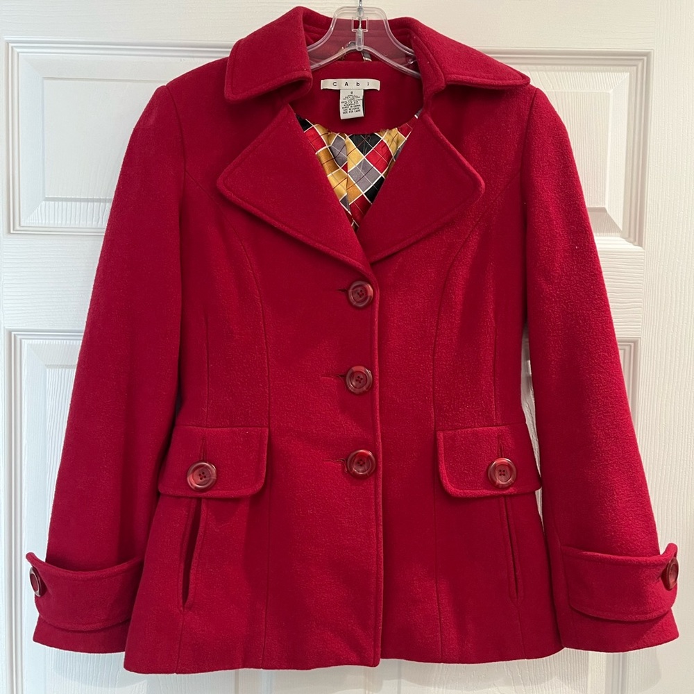 CAbi Women's Wool Blend Lined Peacoat Jacket Coat Cranberry Red Size 0 Style 619